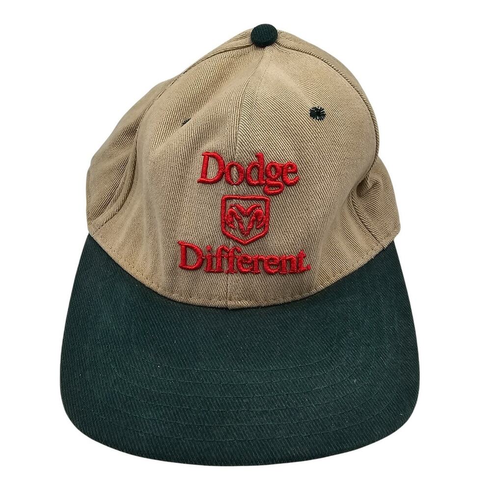 Vtg 1990s Dodge Different Mens Strapback Baseball Hat Beige Red Embroidered